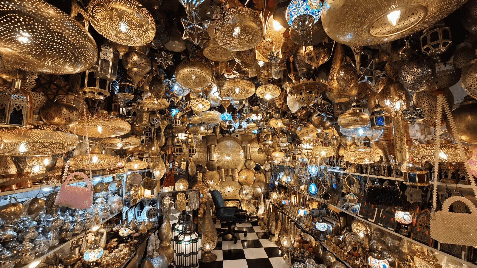 Traditional lanterns for sale in a Marrakech souk