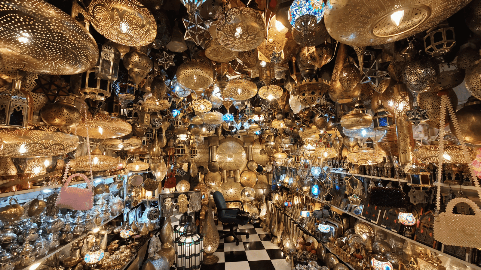 Traditional Moroccan lanterns shop in Marrakech souk
