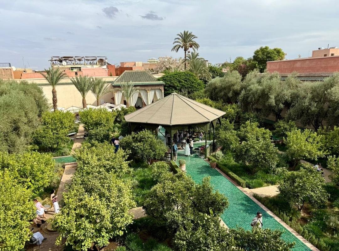 Aerial view of Le Jardin Secret gardens in Marrakech Medina