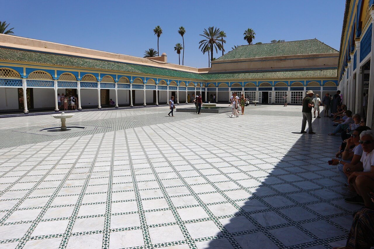 Bahia Palace courtyard and traditional Moroccan architecture in Marrakech