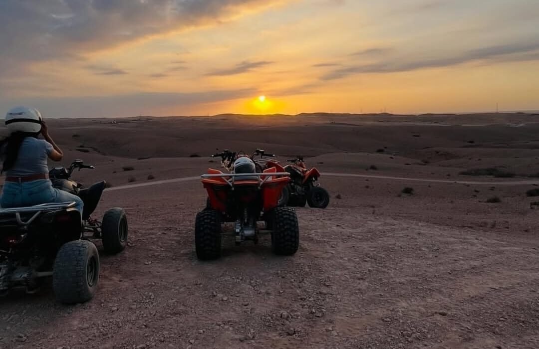 Quad biking at sunset in Agafay Desert near Marrakech