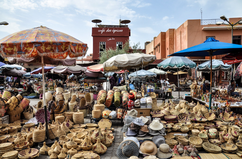 Rahba Kedima spice square with traditional herbs in Marrakech