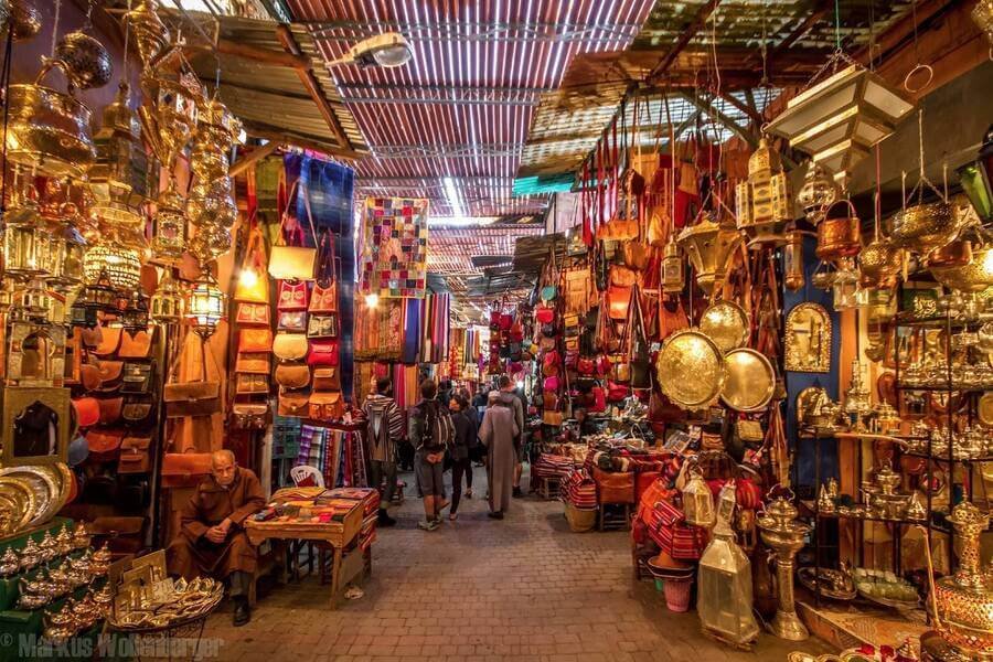 Souk Semmarine market alley in Marrakech Medina