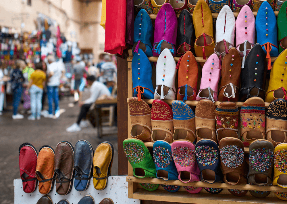 Mouassin quarter alleyway with traditional shops in Marrakech