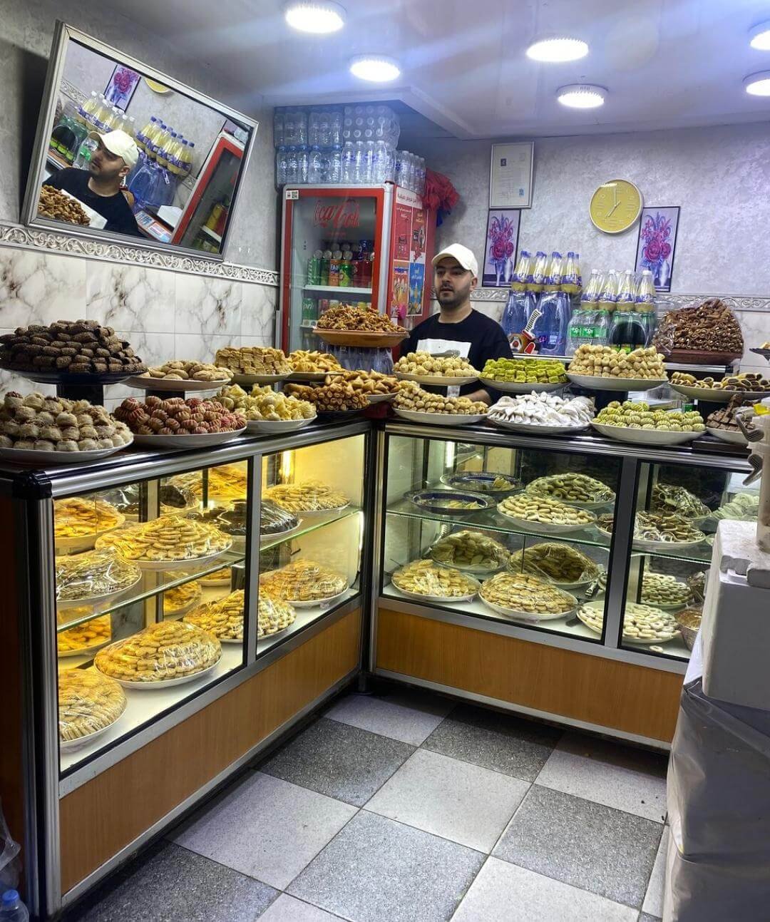 Traditional Moroccan pastry shop display case