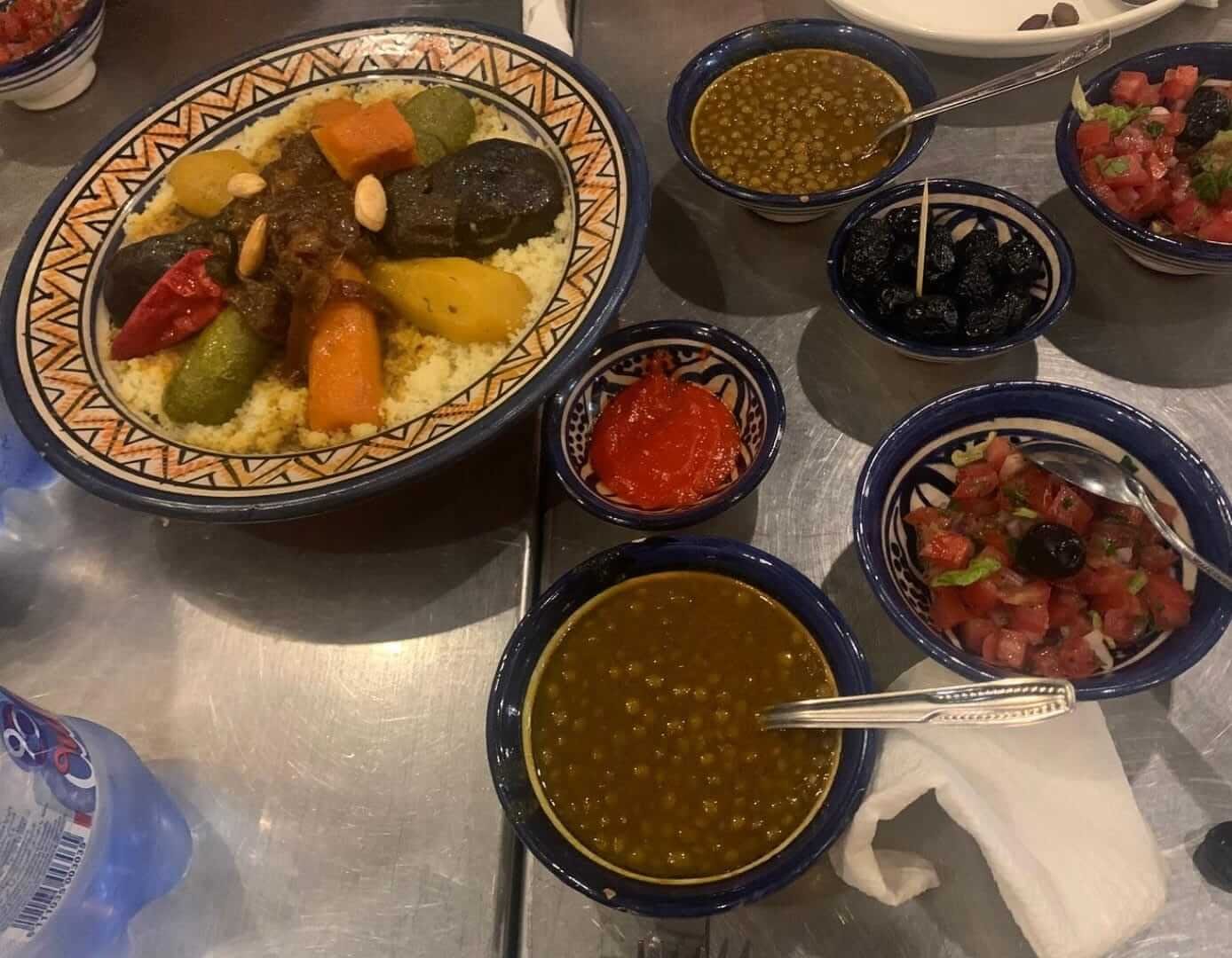 Moroccan tagine served with couscous in Marrakech