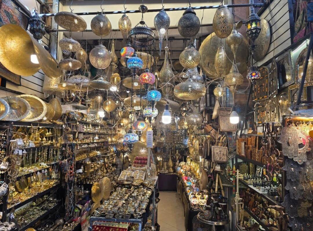 Brass lanterns shop in Marrakech souk