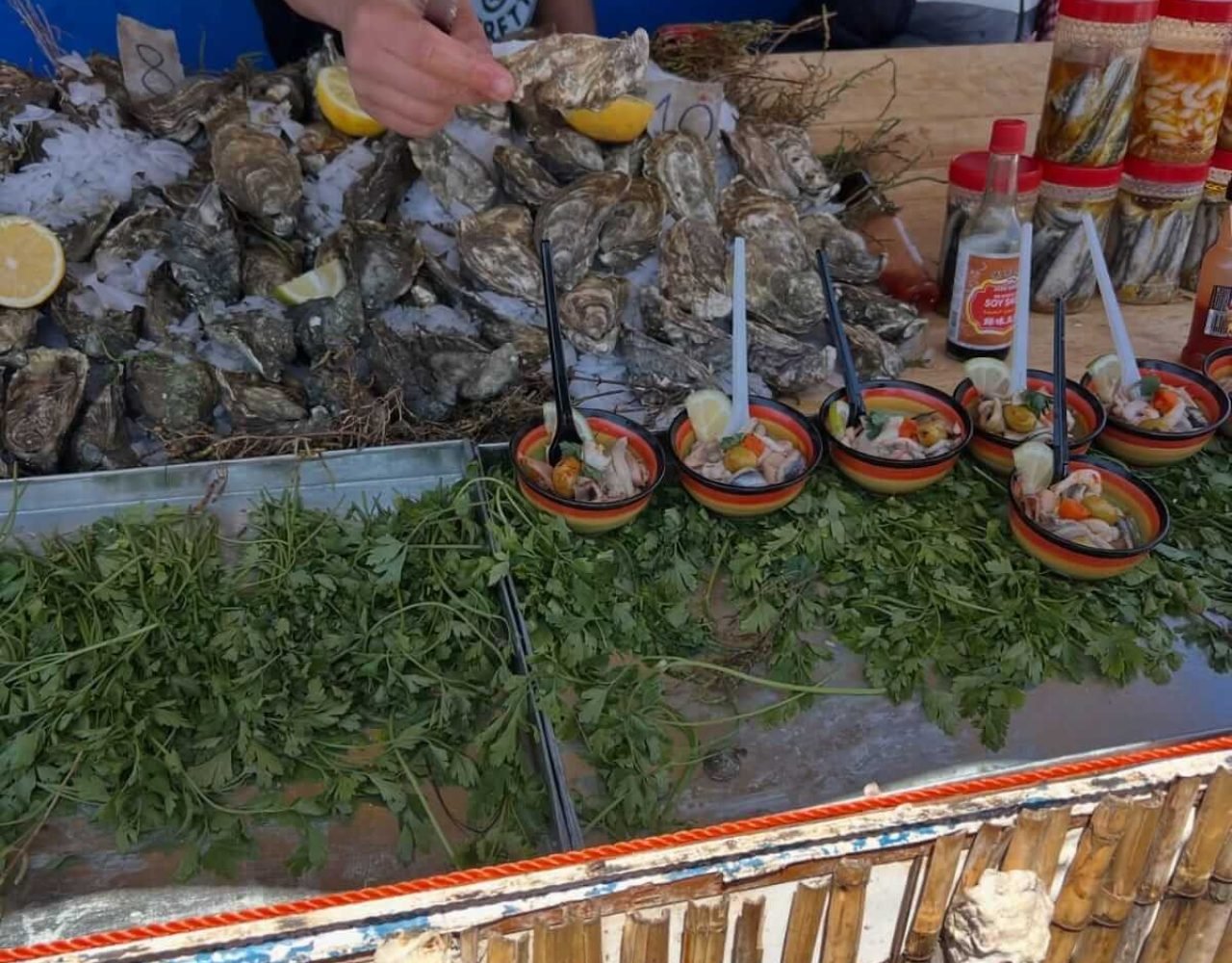 Local vendor selling fresh sardines, anchovies, and assorted seafood in Essaouira