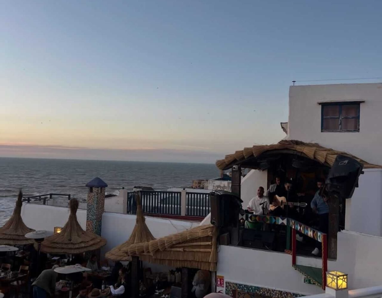Seaside café at Place Moulay Hassan in Essaouira with ocean views