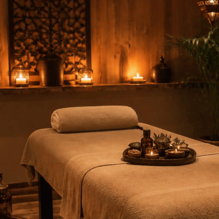 Traditional Moroccan hammam gommage — black soap scrub treatment during a spa experience in Marrakech