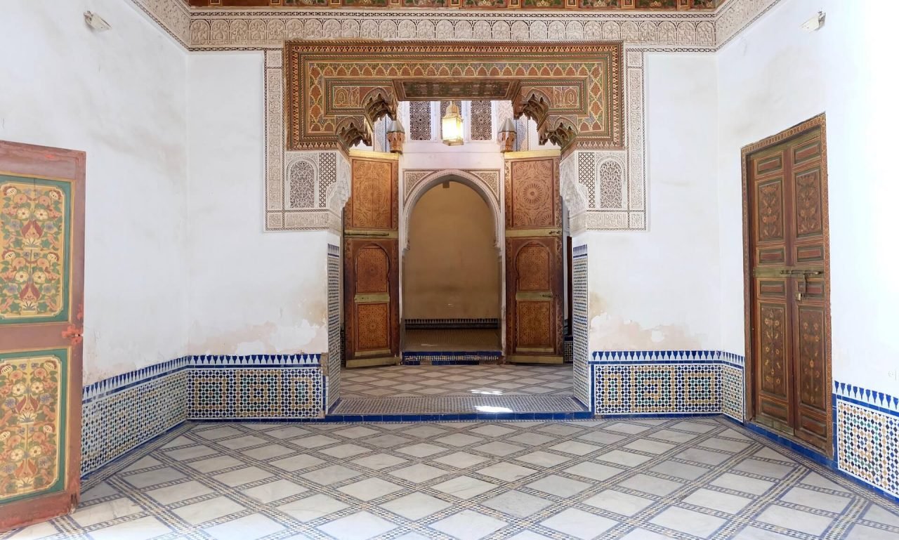 Bahia Palace courtyard and Moroccan architecture in Marrakech