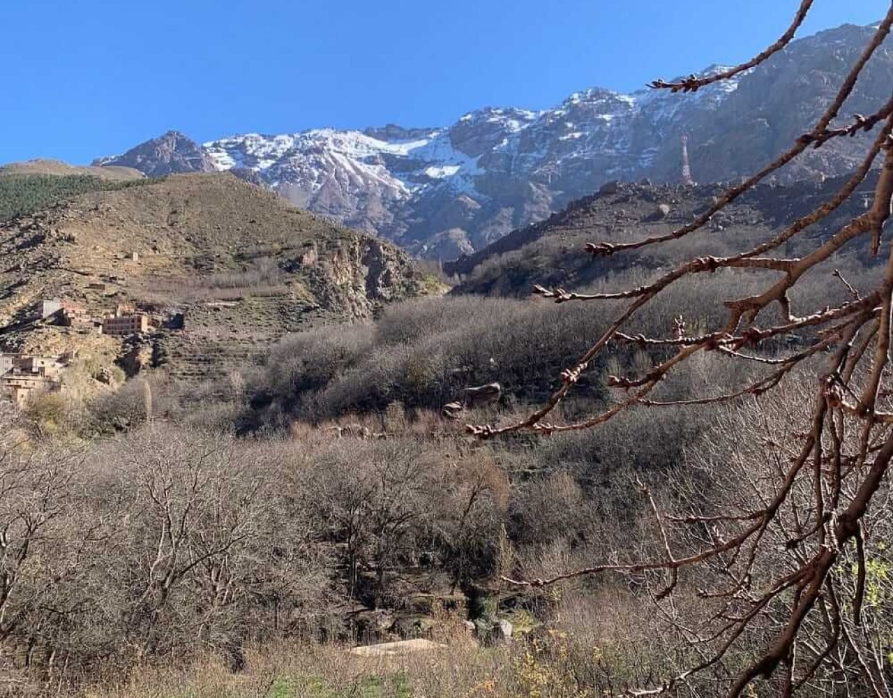 Panoramic High Atlas mountain landscape in Imlil, Morocco