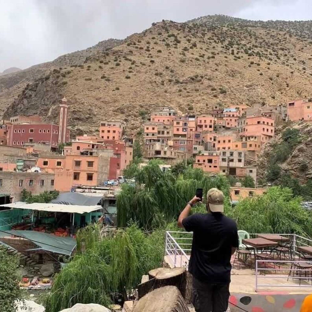 Berber village nestled in Atlas Mountains near Imlil