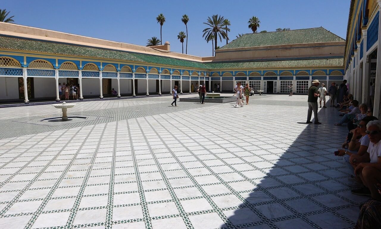 Bahia Palace courtyard and traditional Moroccan architecture in Marrakech