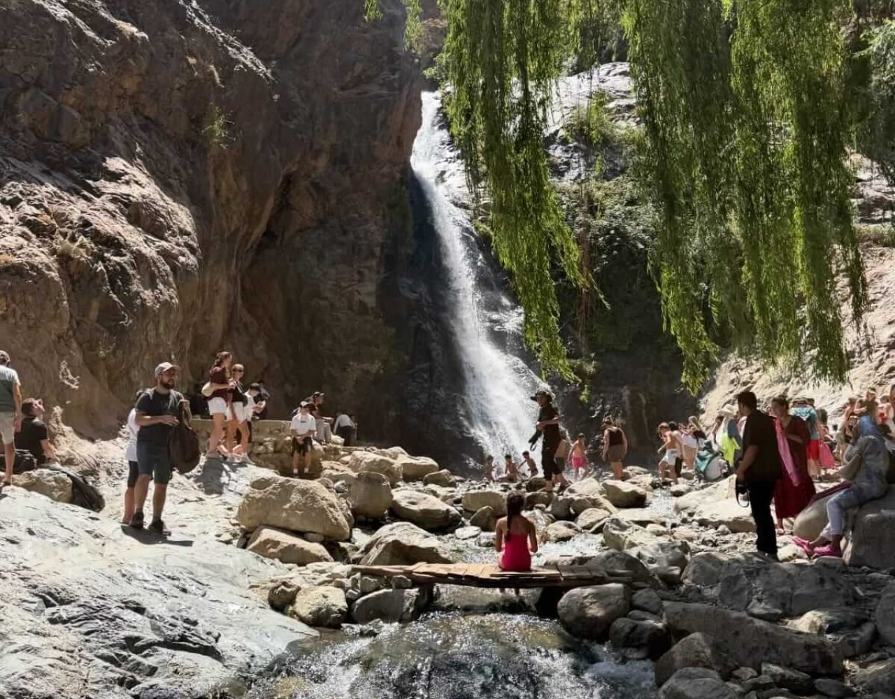 Ourika waterfall surrounded by rocks and trees