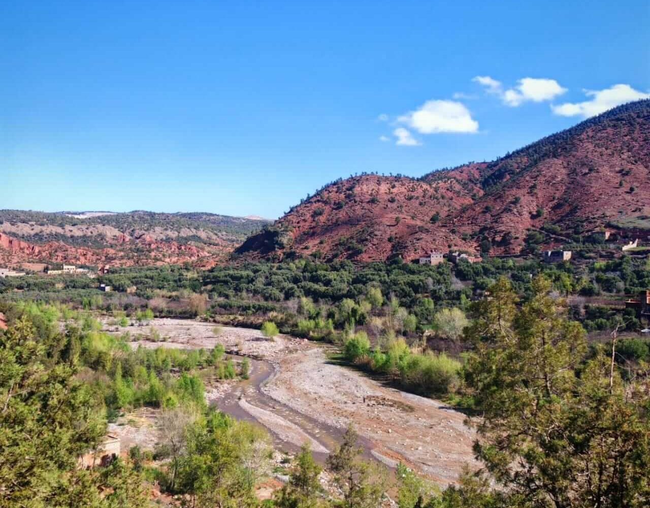 Panoramic view of the green valley and Ourika river